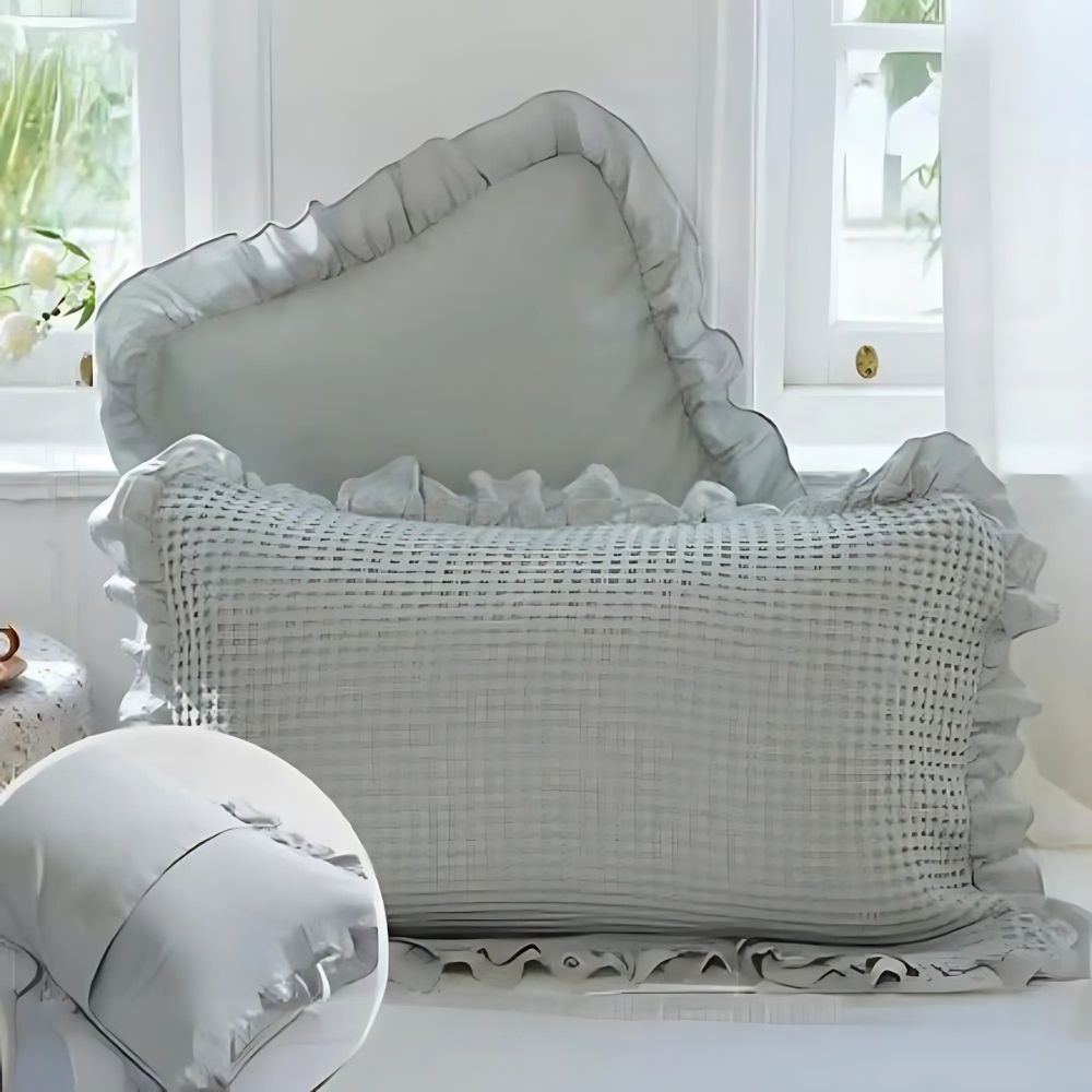 Texturerade Bomullskuddfodral – Våffelväv med Romantiska Volanger Carvallo