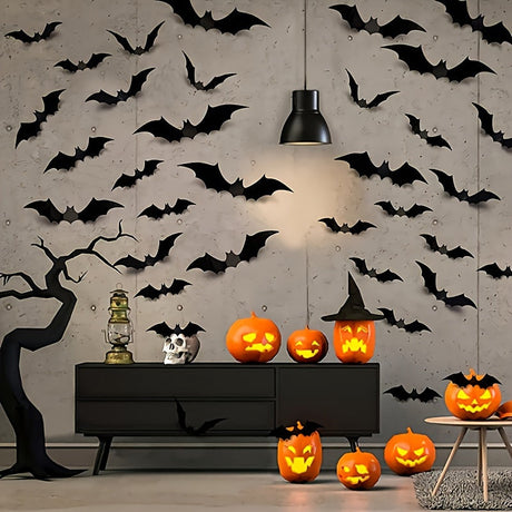 3D Halloween-väggdekaler med fladdermus – kusliga, avtagbara klistermärken för hem- och festdekorationer MILA Sverige