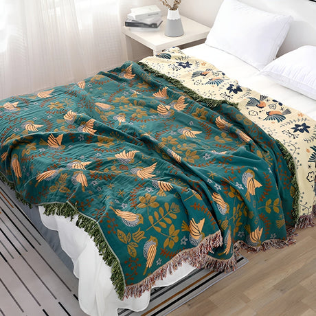 Vändbar Boho-filt – Broderad naturinspirerad mysfilt för stil och komfort Carvallo