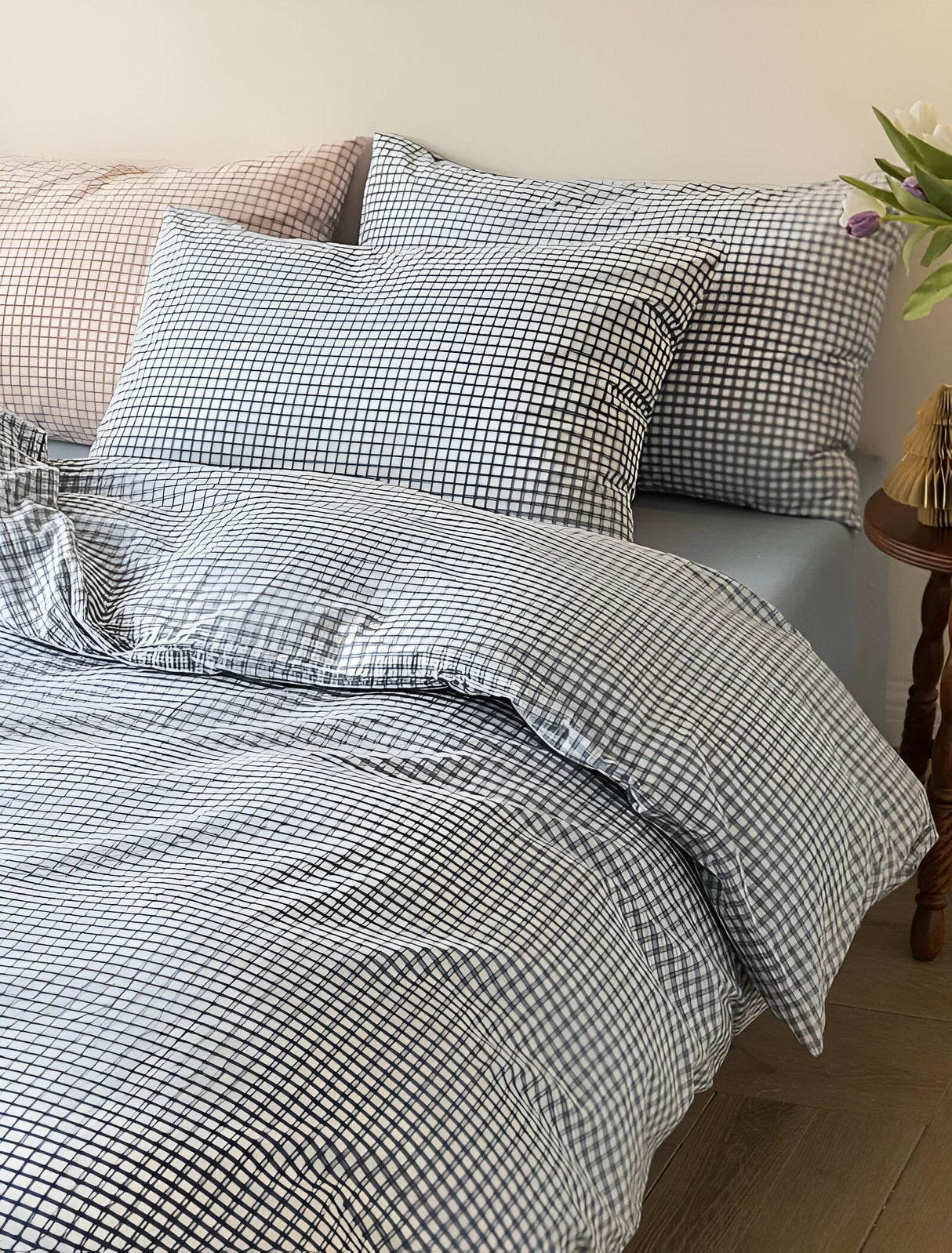 LunaVeil Sängkläder - Bomull Ginghan Stil Täcke Set Carvallo