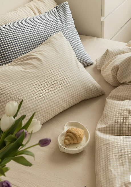 LunaVeil Sängkläder - Bomull Ginghan Stil Täcke Set Carvallo