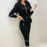 Stickad klänning med halvknäppning för kvinnor-Bellasverige-Hemnix