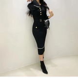 Stickad klänning med halvknäppning för kvinnor-Bellasverige-Hemnix