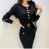 Stickad klänning med halvknäppning för kvinnor-Bellasverige-Hemnix