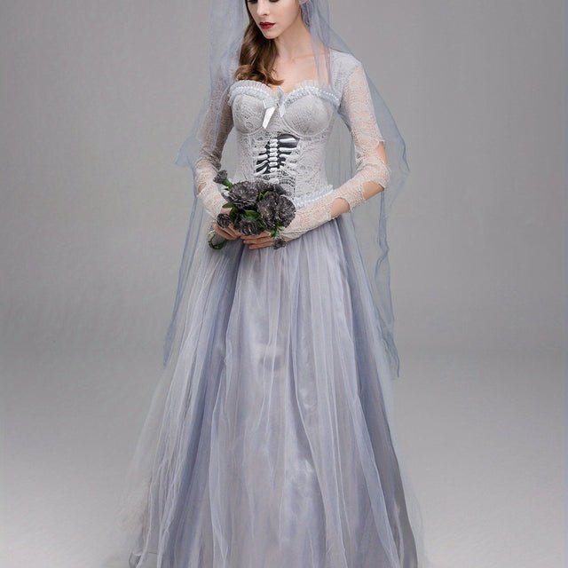 Elegant maxiklänning i spets för kvinnor – Gotisk Corpse Bride Halloween-kostym MILA Sverige