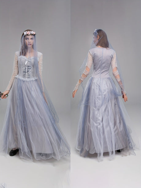 Elegant maxiklänning i spets för kvinnor – Gotisk Corpse Bride Halloween-kostym MILA Sverige