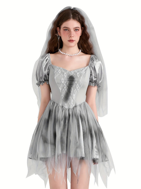 Gotisk miniklänning med puffärmar för kvinnor – Corpse Bride Halloween-kostym för kuslig elegans MILA Sverige