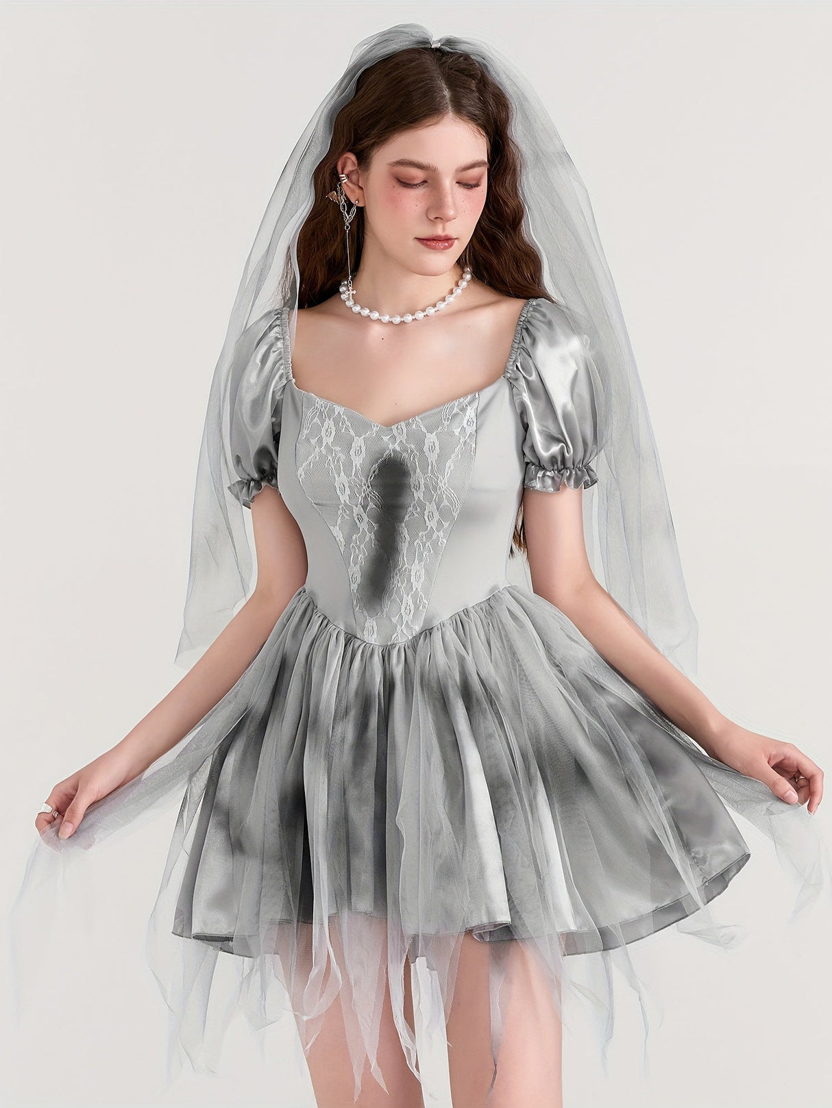 Gotisk miniklänning med puffärmar för kvinnor – Corpse Bride Halloween-kostym för kuslig elegans MILA Sverige