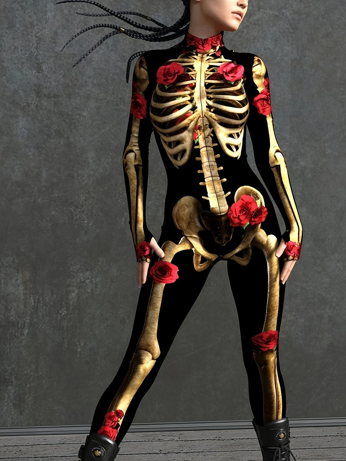 Damjumpsuit med skelettmotiv - Stretchig långärmad Halloweenkostym MILA Sverige