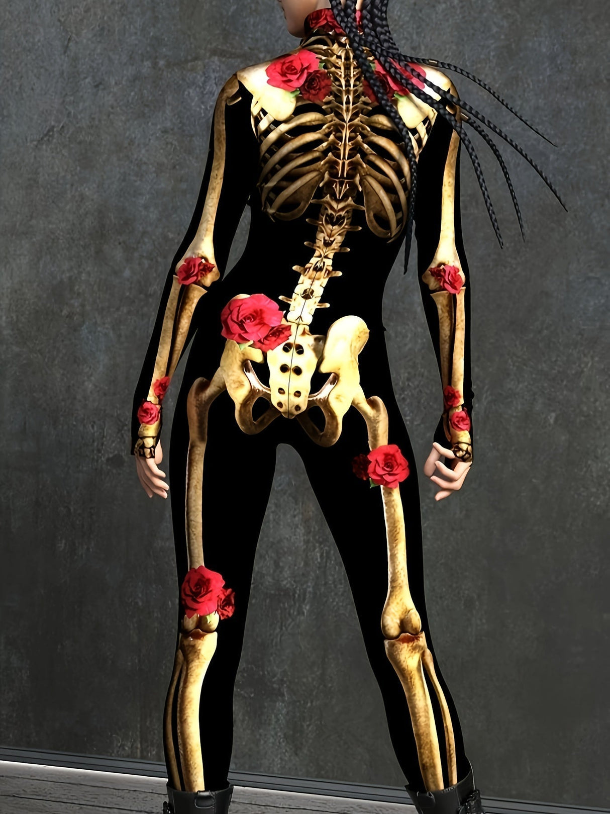 Damjumpsuit med skelettmotiv - Stretchig långärmad Halloweenkostym MILA Sverige