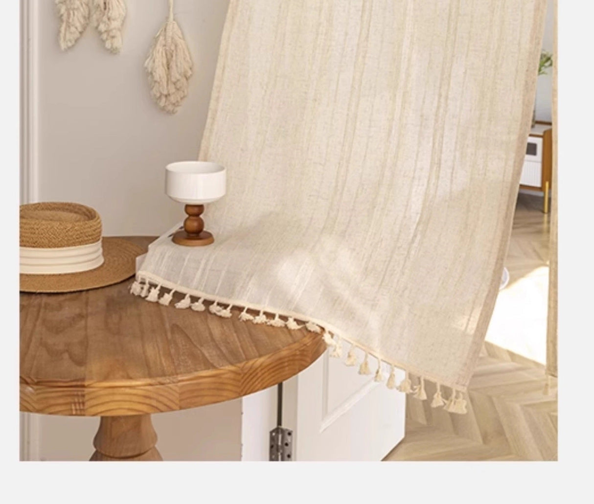 Japansk bomullstassel dörrgardin med spetsdetaljer Carvallo