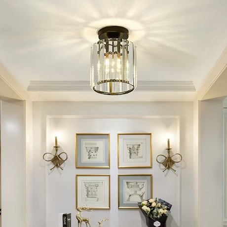 CrystalLuxe - Modern E27 LED Taklampa, Svart Guld med Kristallglas Carvallo