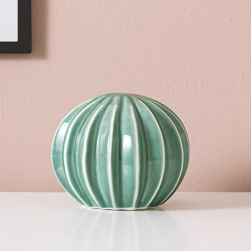 Trio av Keramiska Kaktusdekorationer – Randiga & Texturerade Inomhusornament Carvallo