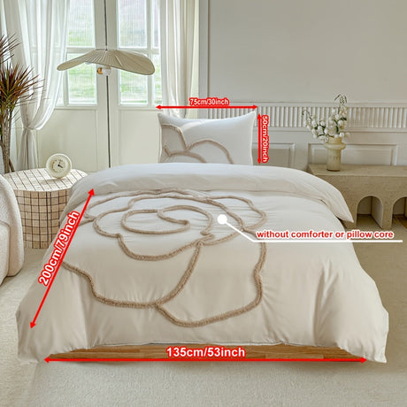 Tufted Sängkläder Set – Sängöverkast och Kuddeöverdrag med Stort Blommönster Carvallo
