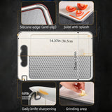 SteelEdge – Dubbelsidig skärbräda i rostfritt stål med saftspår och halkfritt grepp MILA Sverige