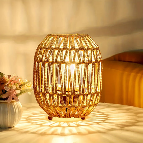 Bohemisk Rattan Bordslampa – Handgjord Ljus Accent för Sovrum eller Vardagsrum Carvallo