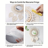 Boho Makramé Väggspegel med Fransar – Dekorativ Spegel med Pärlor och Fjädrar Carvallo