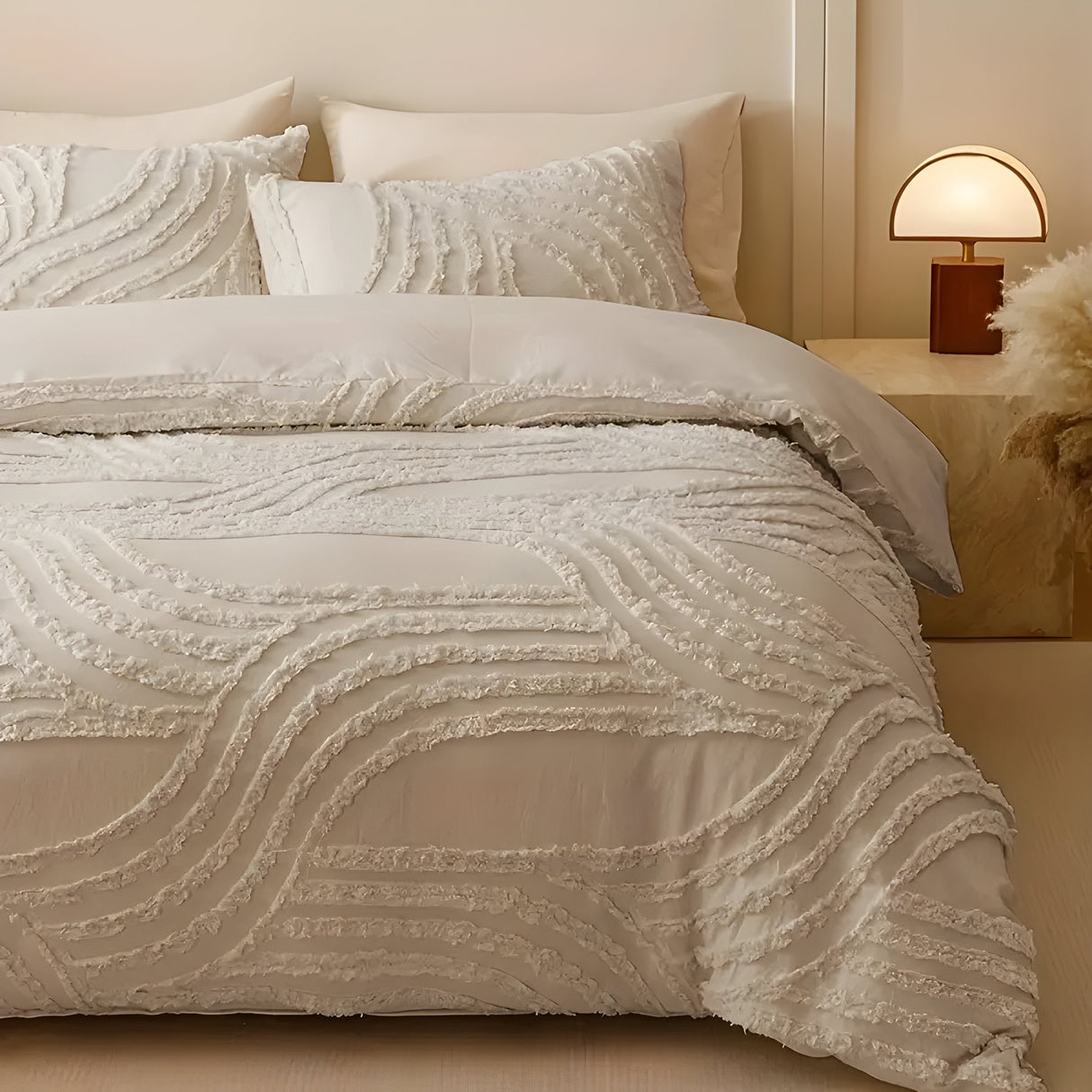 PureHaven Duvet-set - 3 delar Lyxig Randig Klippt Sängöverdrag Carvallo