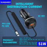 Carvallo Snabbladdare för bilen | USB-C & QC 3.0 | 51W effekt | 3 uttag Carvallo