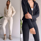 Millie Set - Stickad tvådelad hemmakostym för kvinnor (Mysig tröja + Byxor) Carvallo