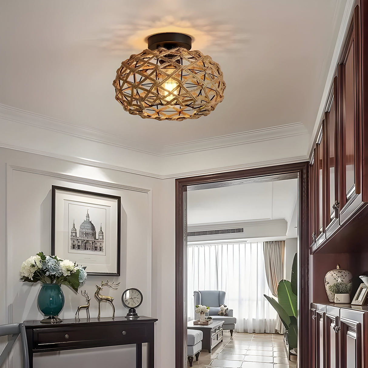 BohoGlow Nest - Kust Vävd Hamprep Bur Lampa Carvallo