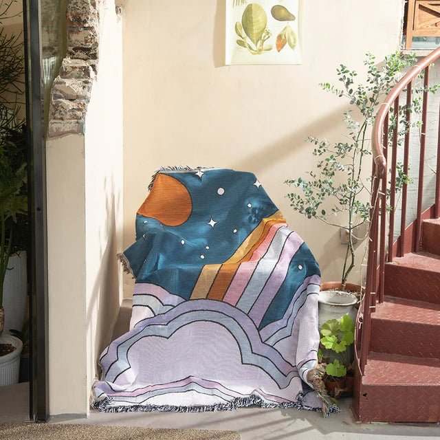 Färgglad abstrakt vävd gobelängpläd 160x130cm Carvallo