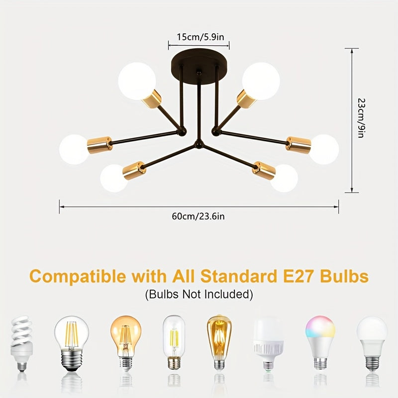 RetroLampa - Industriell 6-armad Taklampa Carvallo
