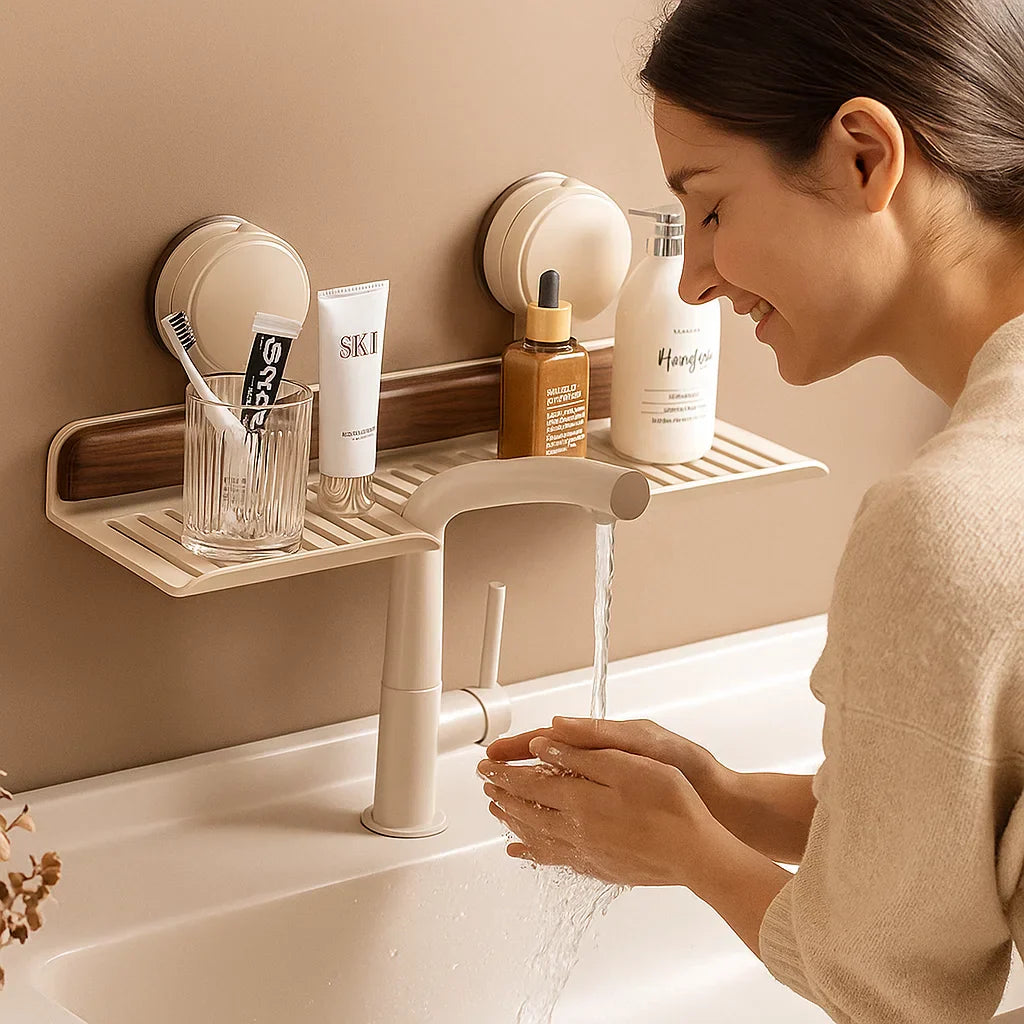 Badrums sugkop handfatshyllan i valnöt design Carvallo