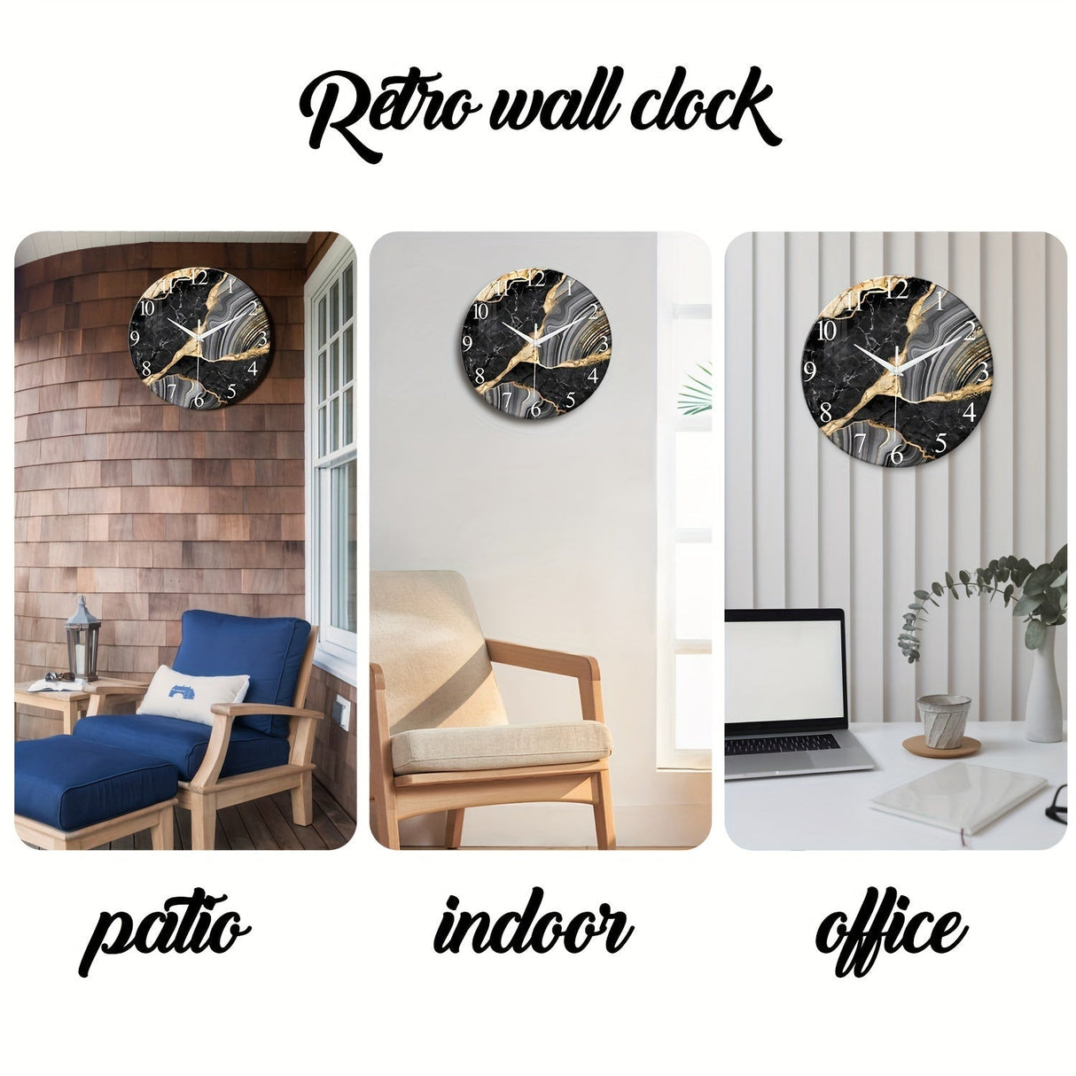 Modern 12-tum glasväggklocka med mönster av marmor - Stilig och batteridriven, perfekt för vardagsrum och sovrum (utan batteri) Carvallo