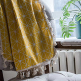 Gula rutig genomskinliga gardiner med tasslar Carvallo