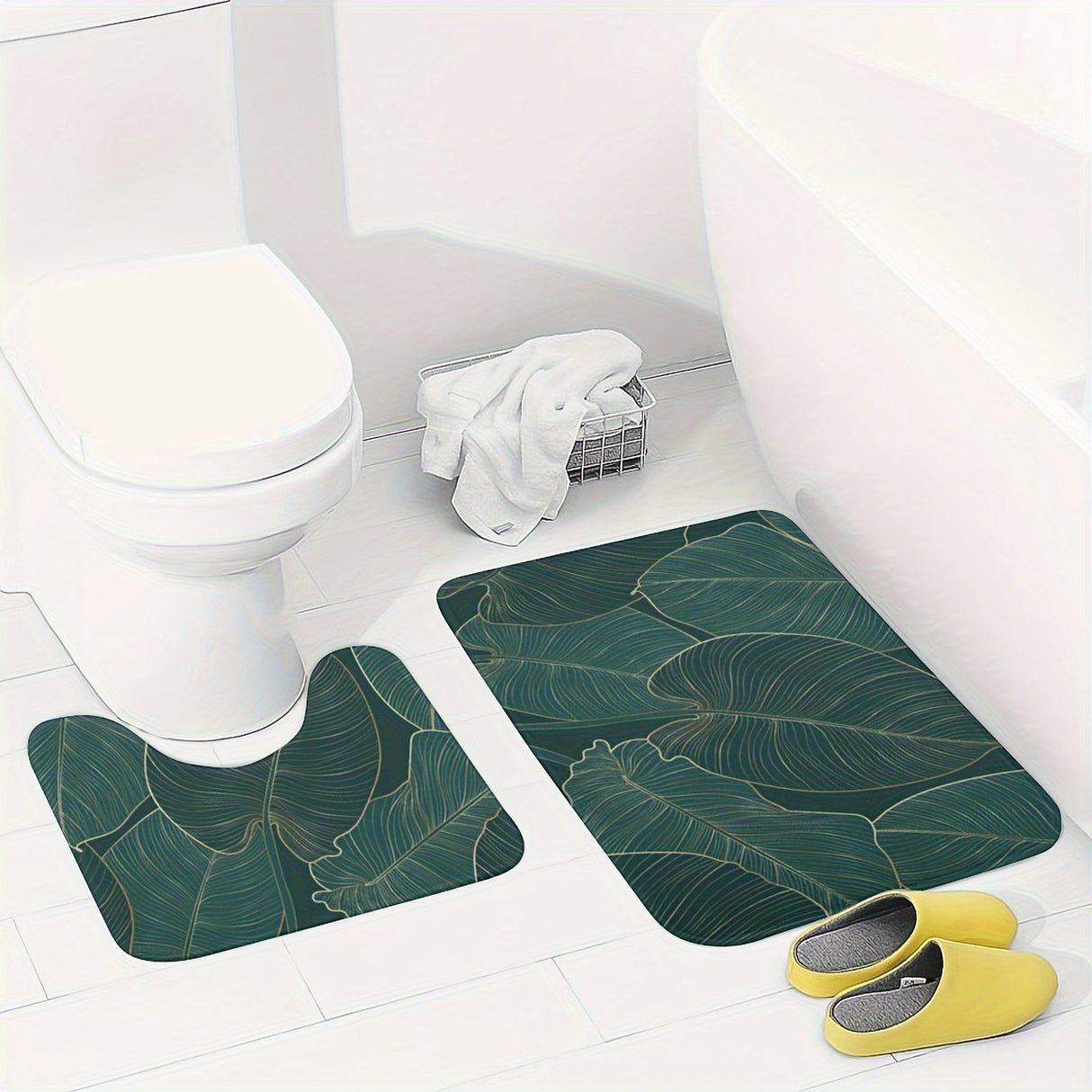 Tropical Leaf Badmatta Set | Mjuk Mikrofiber Absorberande | Halkfri | 2 Delar | Brick by Brick Carvallo