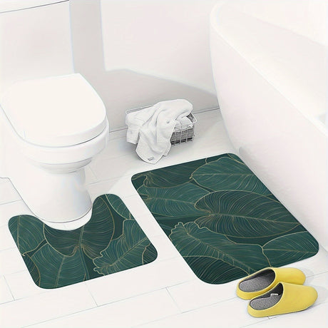 Tropical Leaf Badmatta Set | Mjuk Mikrofiber Absorberande | Halkfri | 2 Delar | Brick by Brick Carvallo