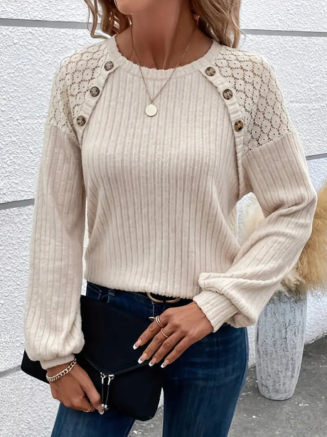 Dam Långärmad T-shirt Rund Halsringning Mjuk Bomullsmix Hemnix