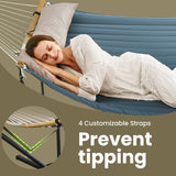 Carvallo-hängmatta RelaxBoo | Med bambus spridare & metallställning | Inkl. kudde | För trädgård & terrass Carvallo