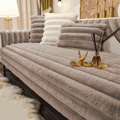 Randig Förstärkt Plysch Halkfri Sofföverdrag för Komfort Carvallo