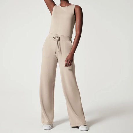 Dam Jumpsuit Elegant Långärmad Mjuk Polyester med Midjebälte-Byxdresser-Hemnix-Beige-L-Hemnix