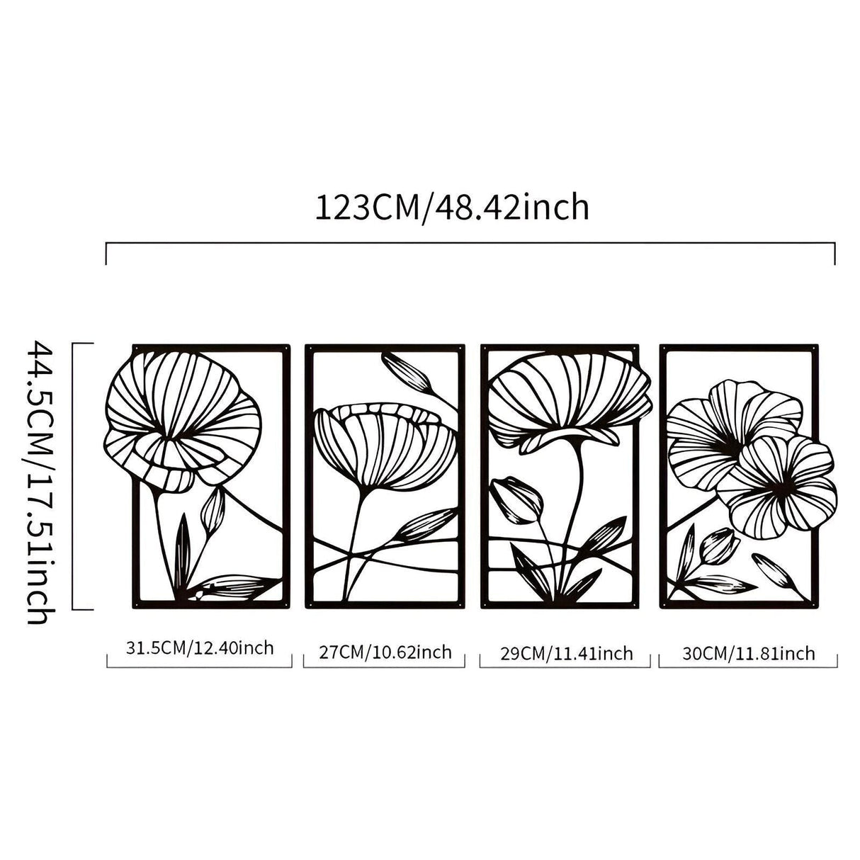 LotusCharm Decor - 4-delat blommor metall väggdekor Carvallo