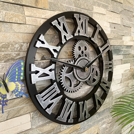 Överdimensionerad Silverfärgad Romersk Kuggväxel Vägghängd Klocka - Tyst Klocka för Vardagsrum, Kontor och Kök Carvallo