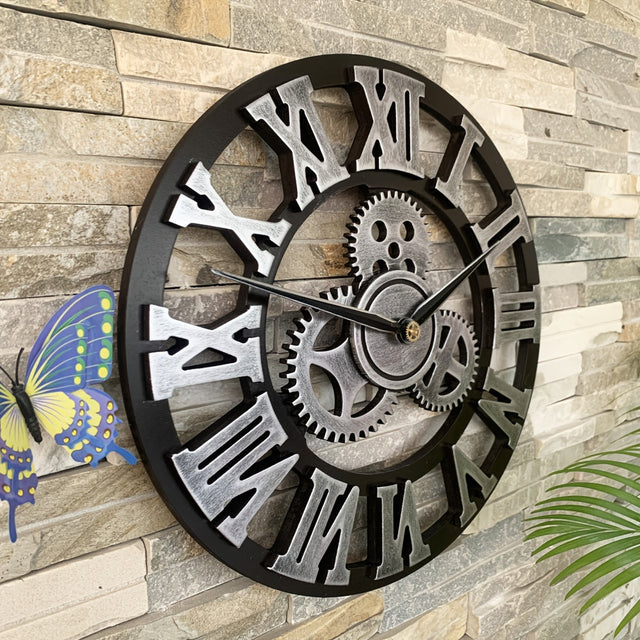 Överdimensionerad Silverfärgad Romersk Kuggväxel Vägghängd Klocka - Tyst Klocka för Vardagsrum, Kontor och Kök Carvallo