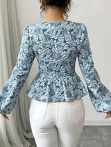 Dam Blus Blommönster Puffiga Ärmar Polyester