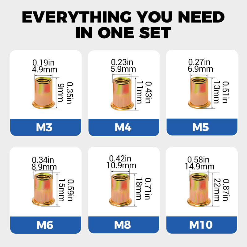 Carvallo - Platt huvud gängad mutter nitar mutter uppsättning Carvallo