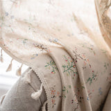 Floral Rutigt Splicing Bomull Linne Fringed Gardin Carvallo