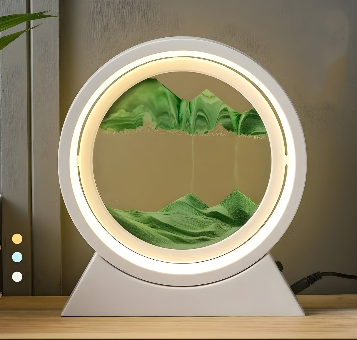 Sandbildslampa – LED-bordslampa med 3D sandmotiv | Avkopplande dekoration för vardagsrum och kontor Carvallo