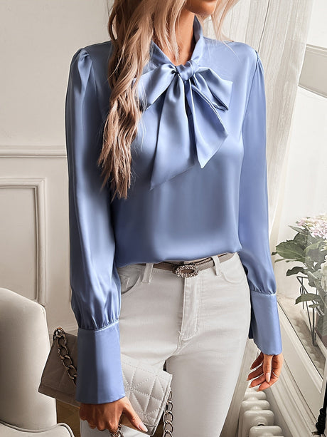 Dam Blus Elegant Silkelook Klassisk Feminin Design Polyester Hemnix
