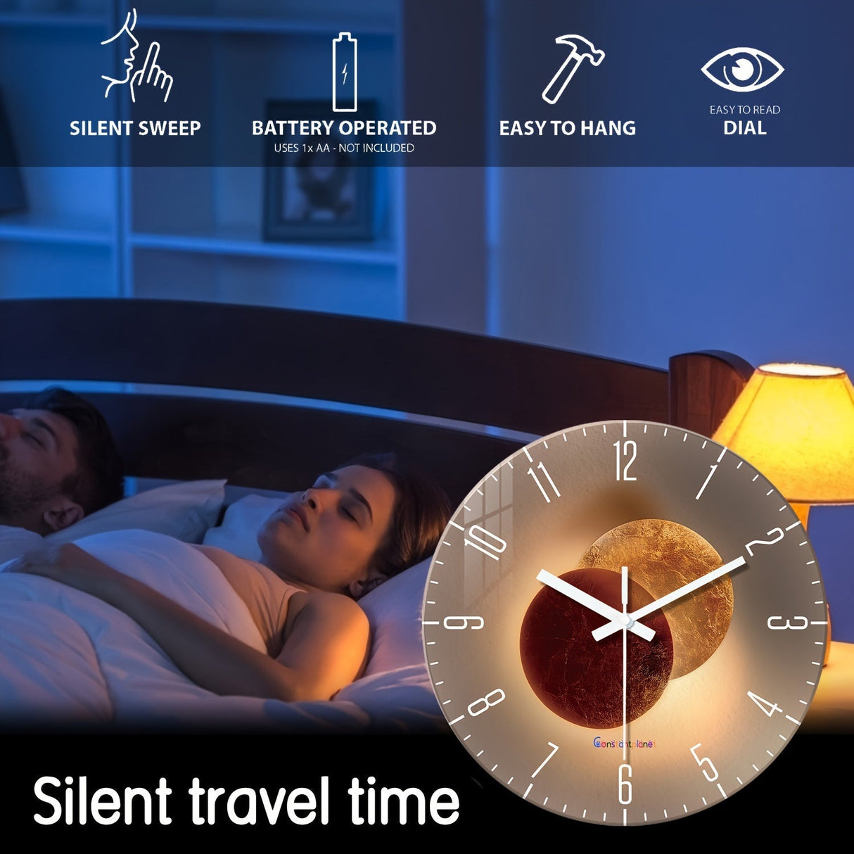 CosmicLight - Tyst Rund Väckarklocka med Planetdesign Carvallo