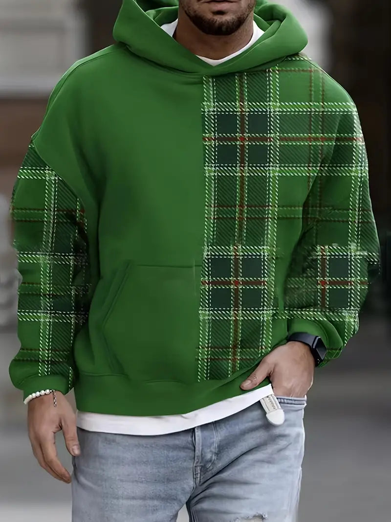 Hoodie Män Rutigt Mönster Avslappnad 100% Bomull
