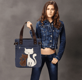 Katt broderi Canvas väska Bellasverige