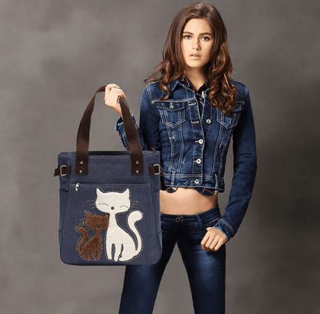 Katt broderi Canvas väska Bellasverige