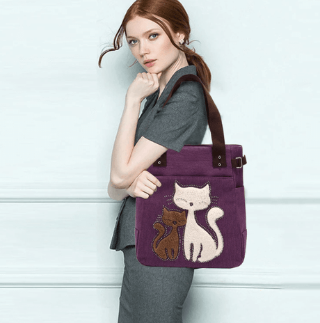 Katt broderi Canvas väska Bellasverige