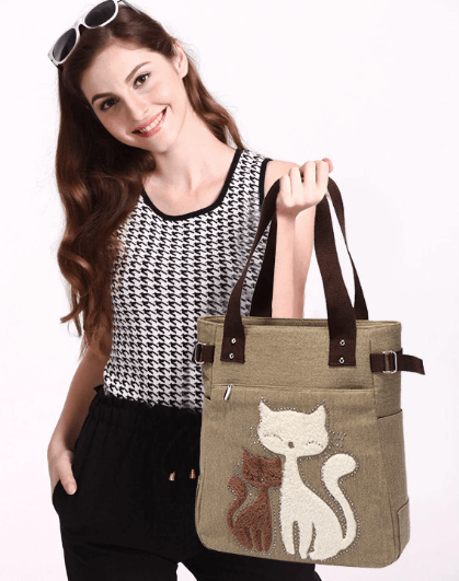 Katt broderi Canvas väska-Accessories-Bellasverige-Hemnix